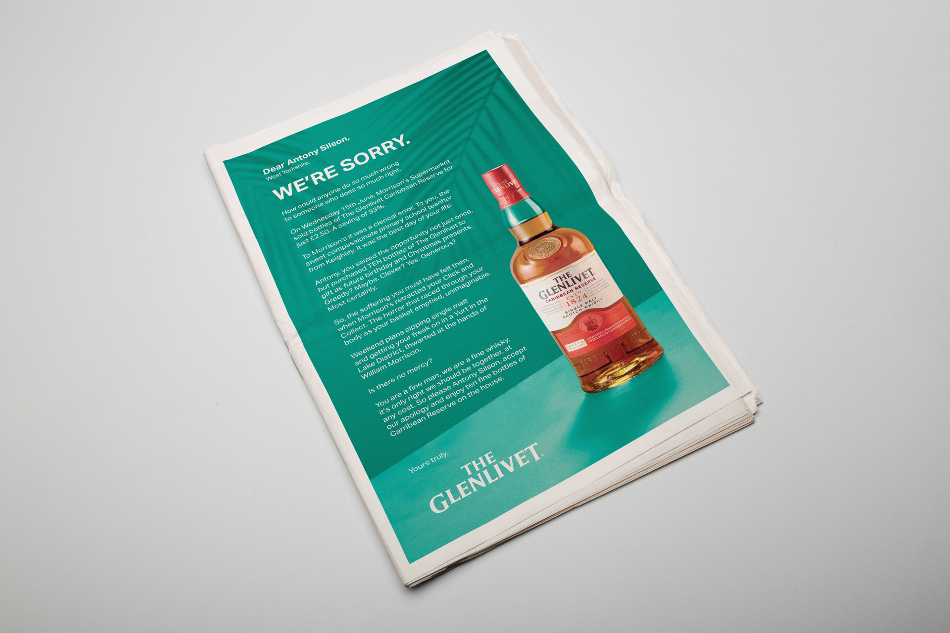 The Glenlivet Dear Anthony Newspaper